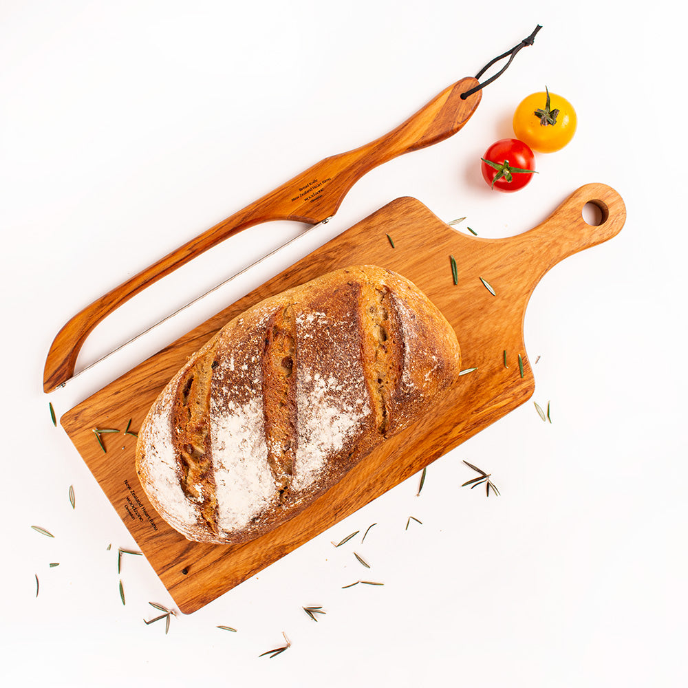 The Great NZ Bread Knife and Handle Board Set - Macrocarpa with Rimu Bread Knife