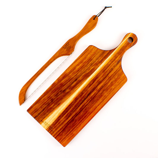 The Great NZ Bread Knife and Handle Board Set - Acacia Blackwood with Rimu Bread Knife