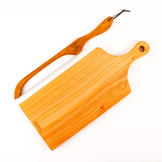 The Great NZ Bread Knife and Handle Board Set - Macrocarpa with Rimu Bread Knife