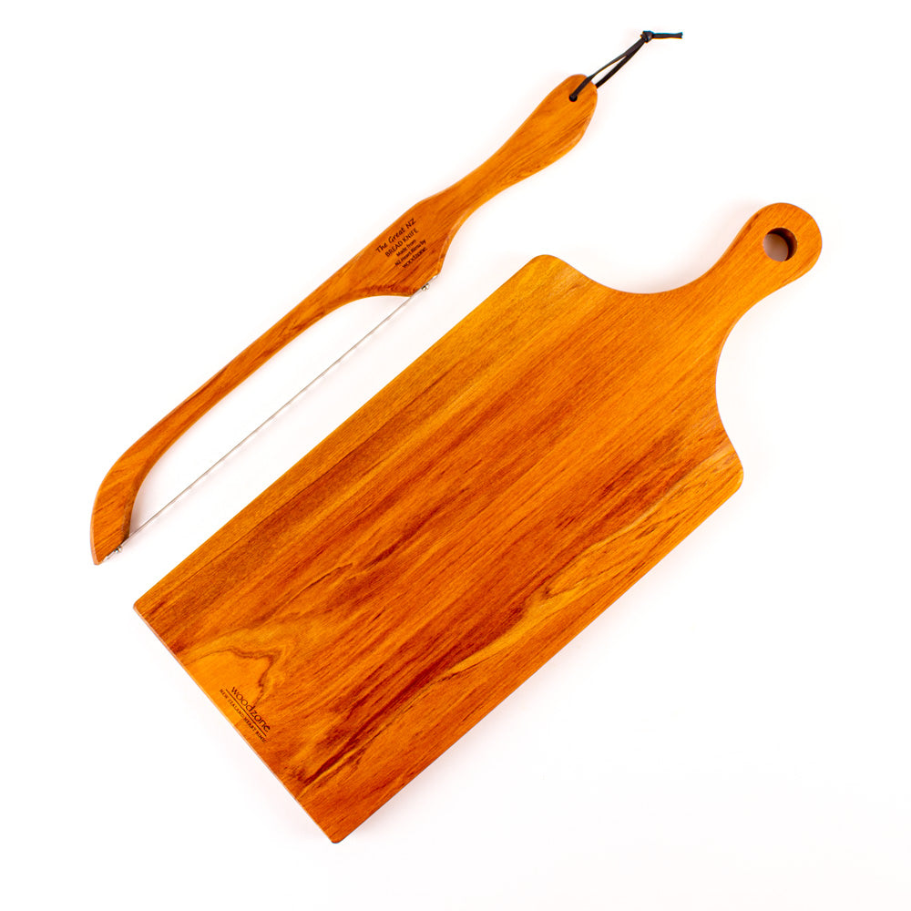 The Great NZ Bread Knife and Handle Board Set - Heart Rimu with Rimu Bread Knife