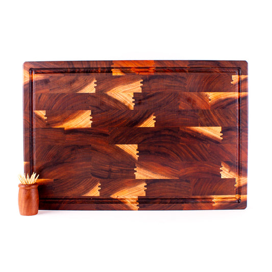 End Grain Chopping Board with Juice Groove, Large 450x300x50, NZ Blackwood