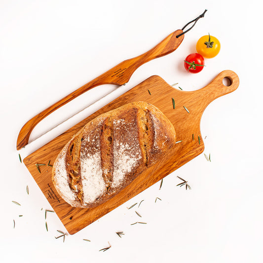 The Great NZ Bread Knife and Handle Board Set - Macrocarpa with Rimu Bread Knife