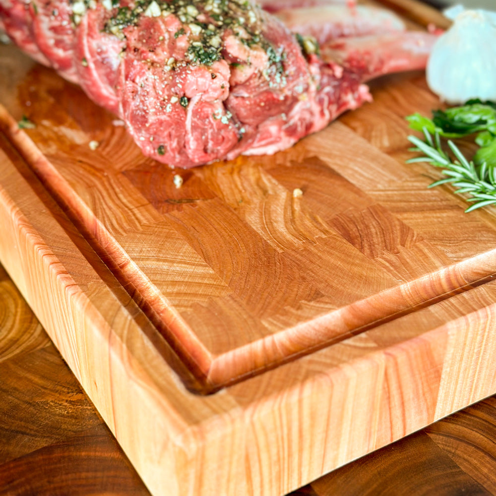 End Grain Chopping Board with Juice Groove, Macrocarpa