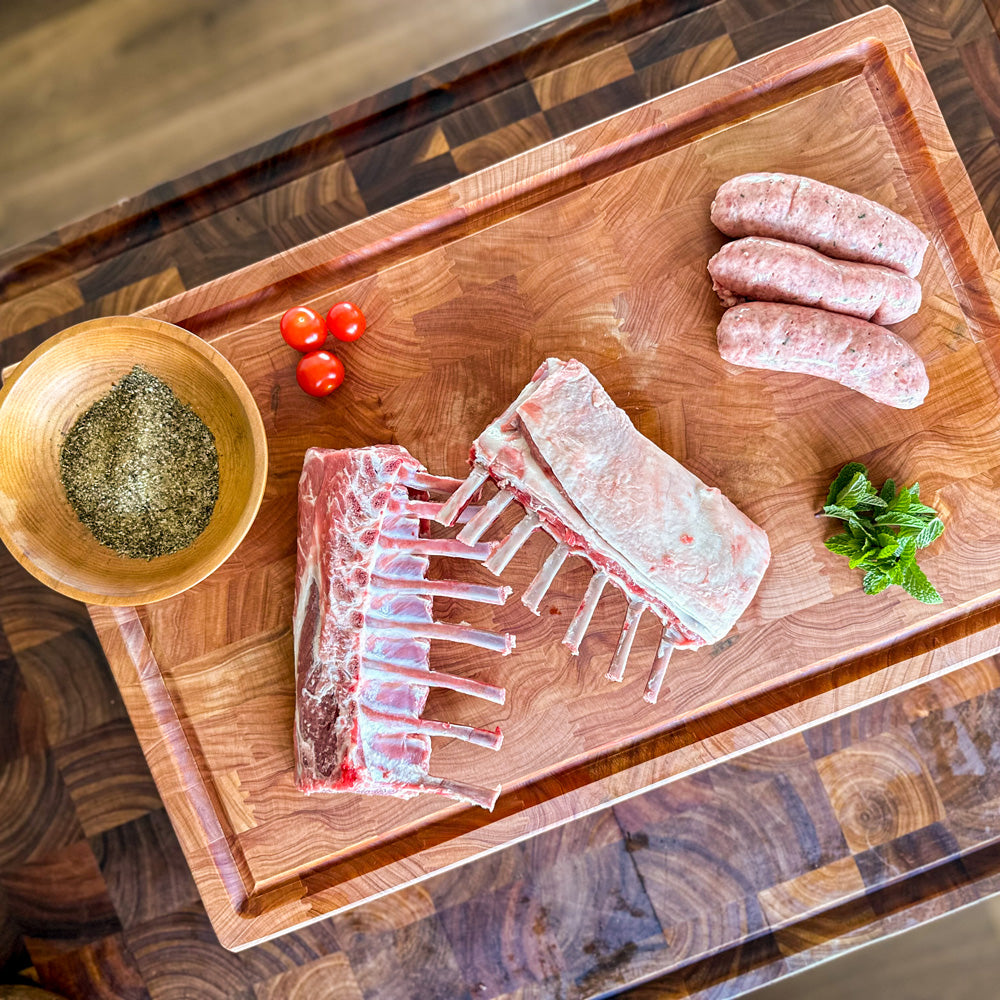 End Grain Chopping Board with Juice Groove, Macrocarpa