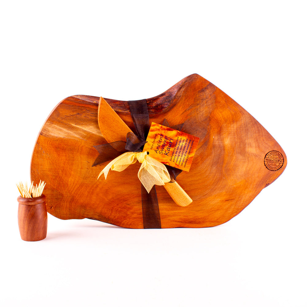 Ancient Kauri Rustic Natural Edge Board and Knife Set 1180