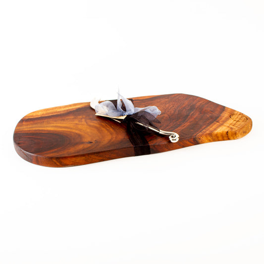 Camphor Wood Rustic Natural Edge Board and Knife Set 748