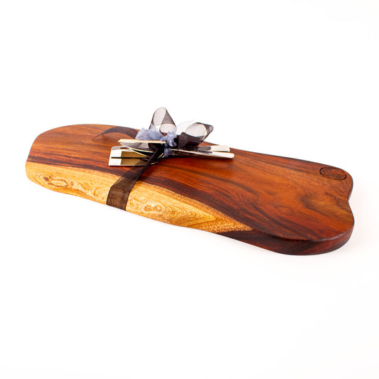 Camphor Wood Rustic Natural Edge Board and Knife Set 751