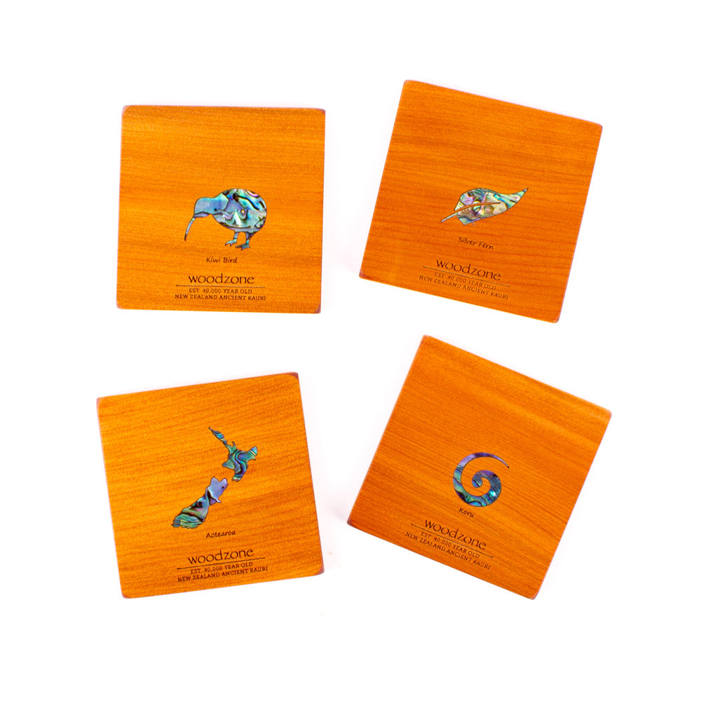 Use Coasters Icon Square Coasters with Paua Icon | Woodzone NZ Made Woodware & Gifts