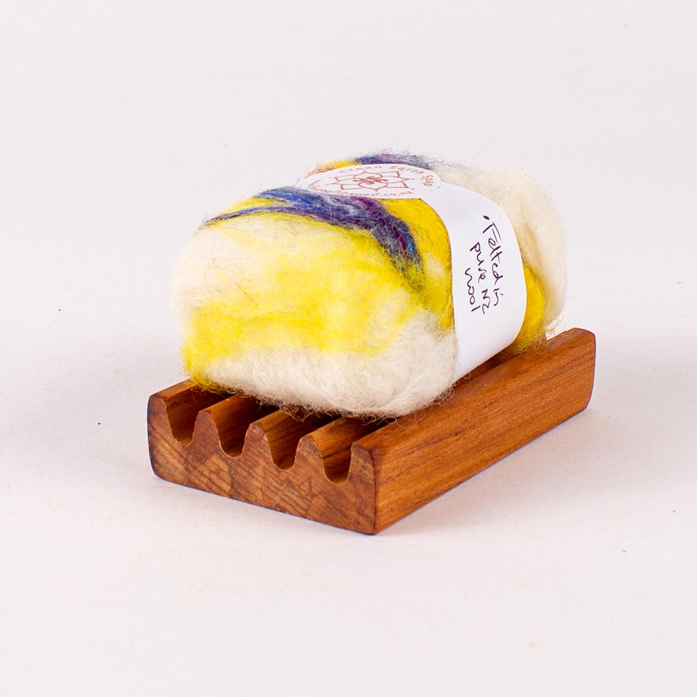 Felted Soap Bar on Soap Dish, Sweet Orange and Cedarwood